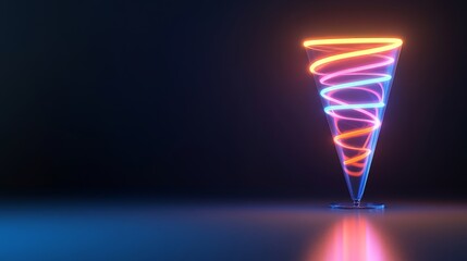 Poster - A vibrant neon cone with a glowing outline, symbolizing energy, flow, and movement. The colors and shapes create a sense of dynamism and futuristic aesthetics.