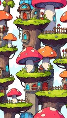 Poster - Mushroom Village Illustration