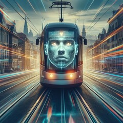Wall Mural -  Tram Driver's View A stunning illustration of the tram driver's