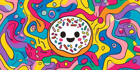 brightly colored abstract background with a donut with sprinkles