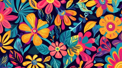 Wall Mural - Abstract floral patterns with groovy shapes and a vibrant color scheme