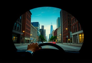 Wall Mural - Tunnel Vision Driver focused on a single point in the cityscape