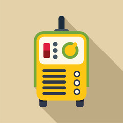 Sticker - Portable welding machine casting a long shadow on a beige background, depicted in a flat design style