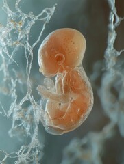 Human embryo attached to umbilical cord image