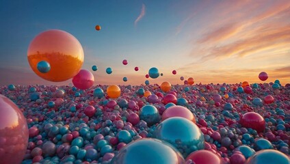 Poster - Colorful spheres floating in a whimsical sky, creating a playful atmosphere.