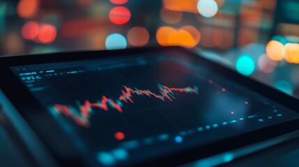 Aufkleber - A high-resolution image of a financial graph on a tablet, showing real-time market data and trends with a focus on sharp, clear details.