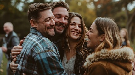 LGBTQ couple celebrating their engagement with friends and family