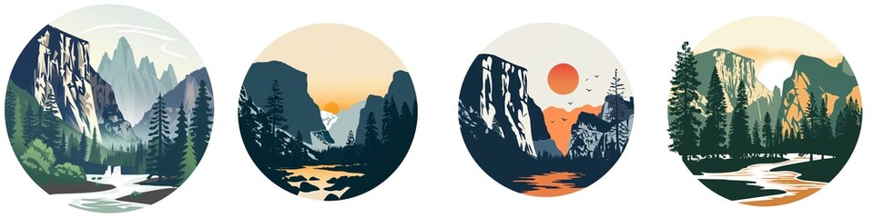 Wall Mural - A simple vector icon illustration depicting the group of Yosemite National Park for a website isolated white background