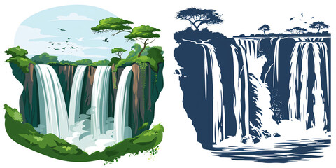 Wall Mural - A simple vector icon illustration depicting the group of Victoria Falls for a website isolated white background