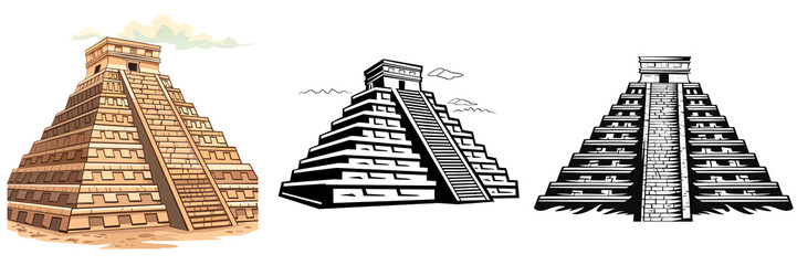 a simple vector icon illustration depicting the group of chichen itza for a website isolated white b