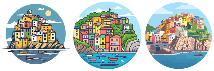 Wall Mural - a simple vector icon illustration depicting the group of cinque terre for a website isolated white b