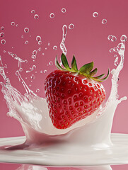 Wall Mural - Fresh Strawberry Splash in Milk