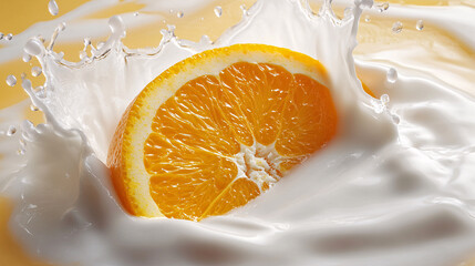 Canvas Print - Orange Slice Splashing into Milk