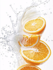 Wall Mural - Orange Slices in Milk Splash