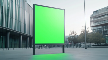 Signboard with green screen, mock-up for advertisement with white background [Generative AI] 広告用グリーンスクリーンのモックアップ