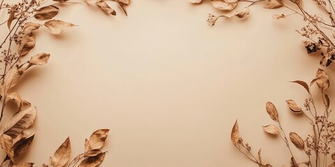 A beige background with dried plant branches framing it.