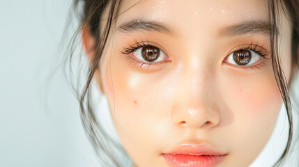 beautiful young woman with glitter makeup glowing skin skincare beauty portrait natural fresh face c