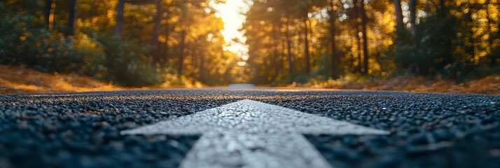 An asphalt road with an arrow painted on it symbolizes growth, development and the path to success