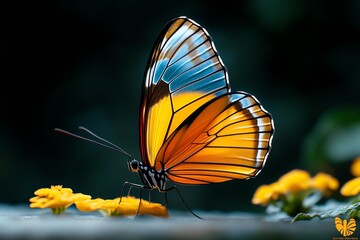 Butterfly with translucent wings, captured in a close-up photo where the light shines through the wings, revealing their delicate, intricate structure