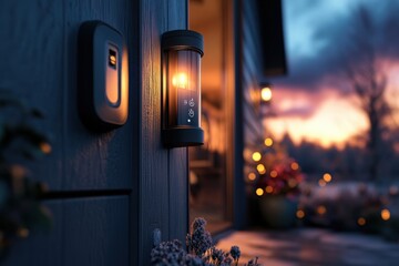 Close-up of an outdoor smart lighting system at the entrance of a contemporary home, exemplifying security and innovation in modern home design.