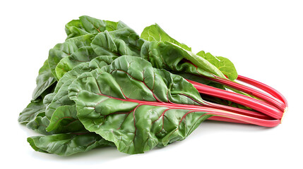 Fresh Chard Leaves on Crisp White Background.