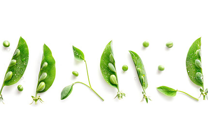 Wall Mural - Fresh Green Peas on Crisp White Background.