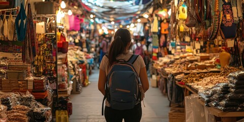 A busy market with people and food stalls.