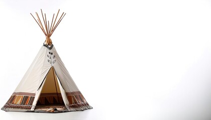 Wall Mural - Native American people  concept paper origami isolated on white background of a tipi or teepee  conical lodge tent, home or house, with copy space, simple starter craft for kids