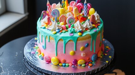 Poster - Delicious Birthday Cake Decorated with Colorful Candies