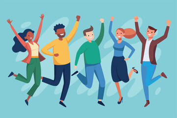 business team success, people jumping for joy vector illustration