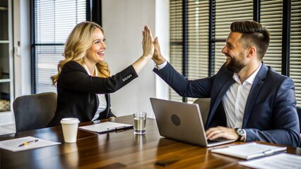 Poster -  businesswoman giving a high five to male colleague