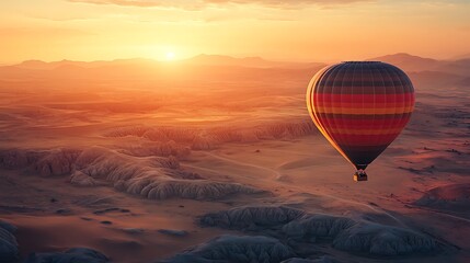 Wall Mural - Hot Air Balloon Soaring Over a Desert Landscape at Sunrise