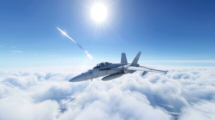 Fighter jet deploying flares amidst a cloudy sky for tactical maneuvers and evasion