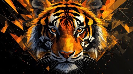 Close-up of a Tiger's Face in a Geometric, Abstract Style