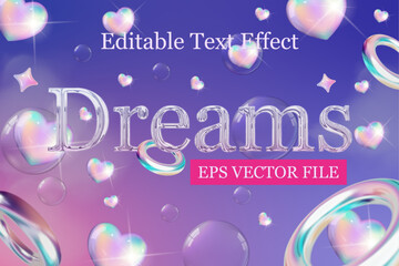 Wall Mural - Dreams chrome holographic editable vector text effect