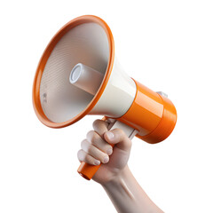 orange megaphone in hand isolated on transparent background