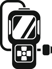 Black and white vector illustration of a water proof depth finder for fishing showing fish icon