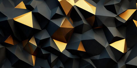 Wall Mural - Cyberpunk Technical background abstraction UI UX modern trendy design. Place for text. 3D Digital template poster invitation banner email header. Lopoly black and gold triangles. Generative Ai content
