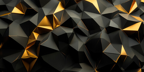 Wall Mural - Cyberpunk Technical background abstraction UI UX modern trendy design. Place for text. 3D Digital template poster invitation banner email header. Lopoly black and gold triangles. Generative Ai content