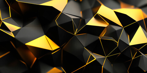 Wall Mural - Cyberpunk Technical background abstraction UI UX modern trendy design. Place for text. 3D Digital template poster invitation banner email header. Lopoly black and gold triangles. Generative Ai content