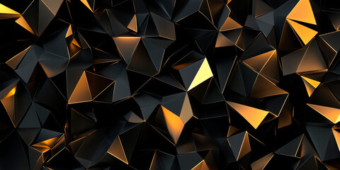 Wall Mural - Cyberpunk Technical background abstraction UI UX modern trendy design. Place for text. 3D Digital template poster invitation banner email header. Lopoly black and gold triangles. Generative Ai content