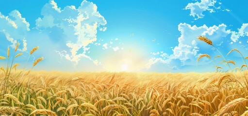 Sticker - Golden Wheat Field Under a Sunny Sky