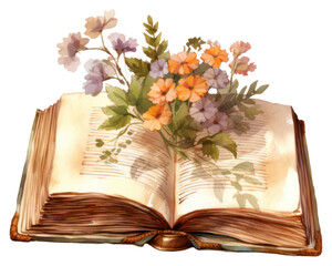 Poster - PNG Vintage book with blooming flowers