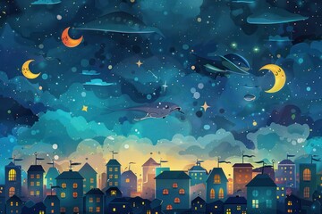 Canvas Print - Night Sky Over a Cityscape