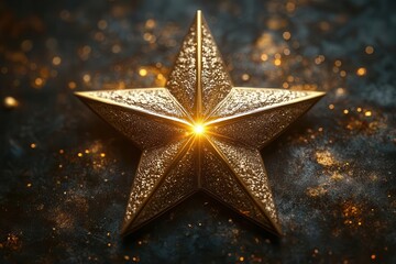 radiant golden star bursting with light against dark backdrop symbolic representation of achievement and recognition dramatic contrast emphasizes stars brilliance and importance