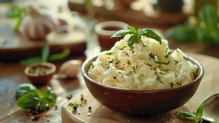 Canvas Print - Mediterranean meal with a variety of spices and herbs, including garlic and parsley,