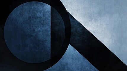 Wall Mural - Abstract geometric design with dark blue and gray tones, featuring large circular and angular shapes.