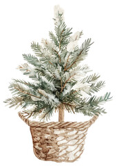 Poster - PNG Watercolor Christmas tree basket