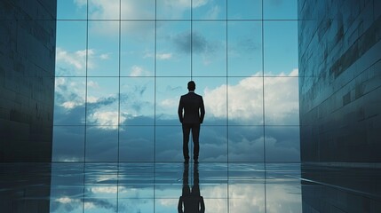 Wall Mural - Portrait of a handsome young businessman standing by the window in office