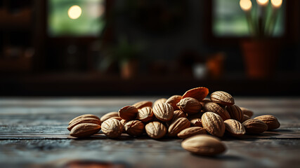 Wall Mural - almonds wooden table